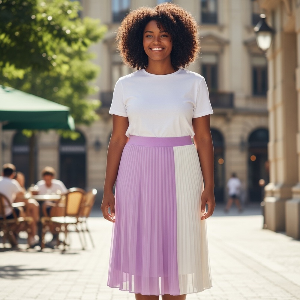 Elegant Purple and White Pleated Skirt